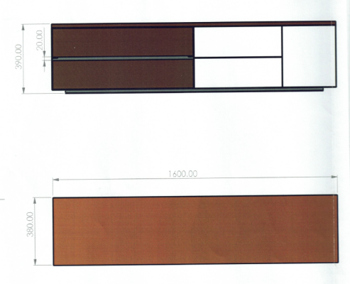 TV Lowboard aus 3 mm Stahl, Massivholz Wildeiche